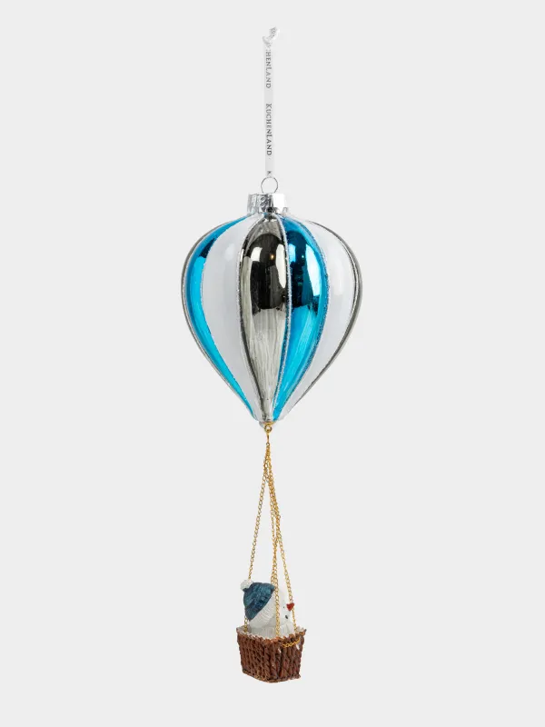 Шырша ойыншығы, 25 см, шыны, көк және ақ, Шар ішіндегі аққала, Figure christmas, image-1