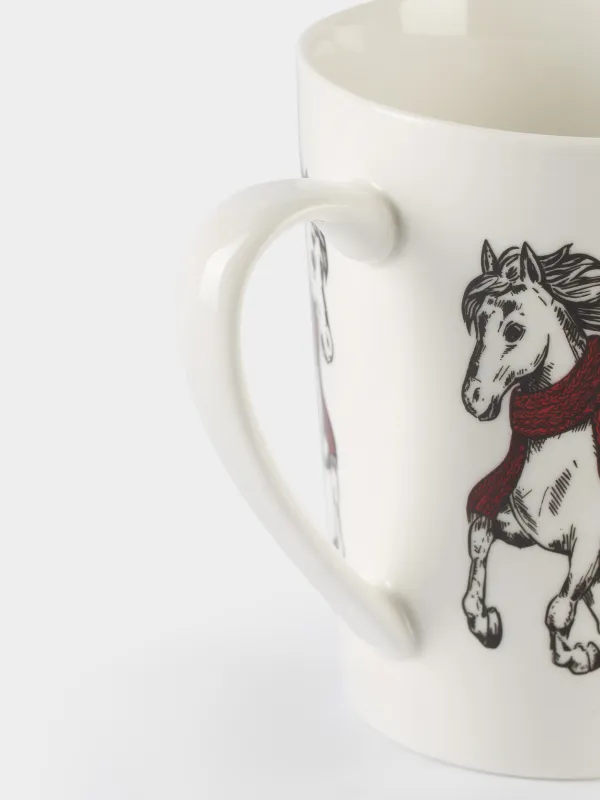 Кружка, 420 мл, Лошади в шарфах и шапке, Horse trio, image-4