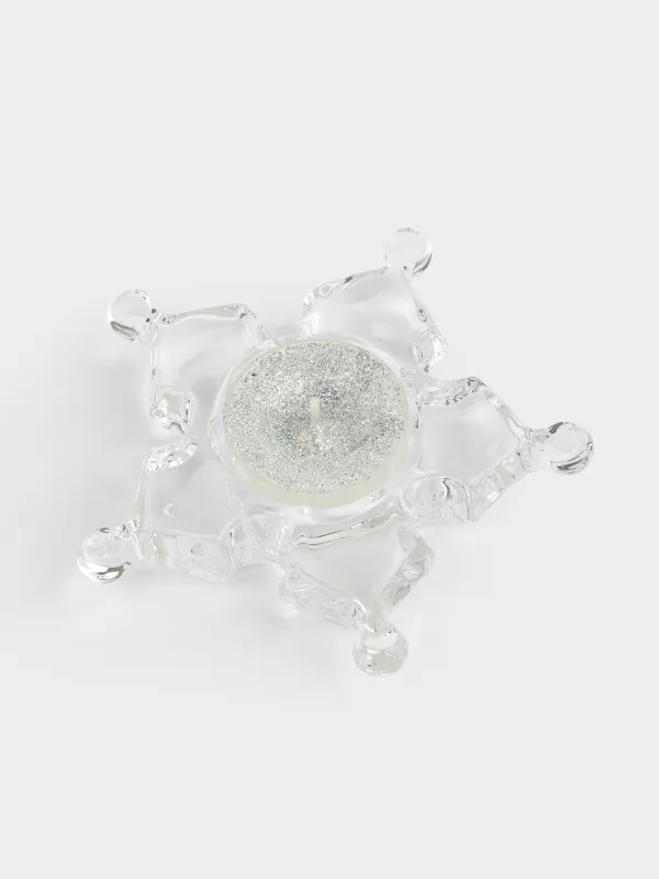 Подсвечник, 11 см, для чайной свечи, стекло, Снежинка, Snowfall, image-5