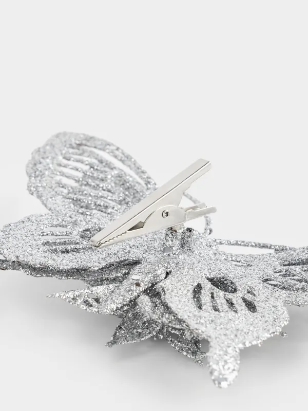 Сәндік әшекей, 16 см, қыстырғышта, пластик, күміс, Гүлі бар көбелек, Flower decor, image-4