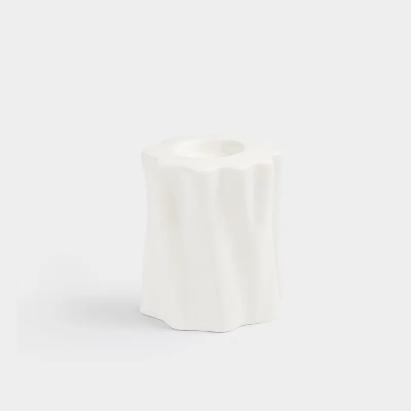 Подсвечник, 8x10 см, для чайной свечи, керамика D, молочный, Волнистый край, Crumple