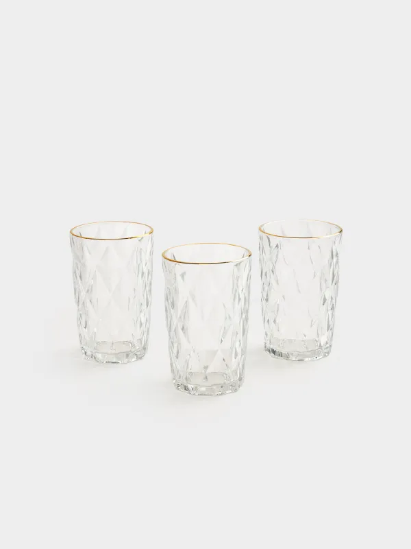 Стақан, 13 см, 340 мл, 6 дана, шыны Р, алтын жиегі бар, Rhomb gold, image-1