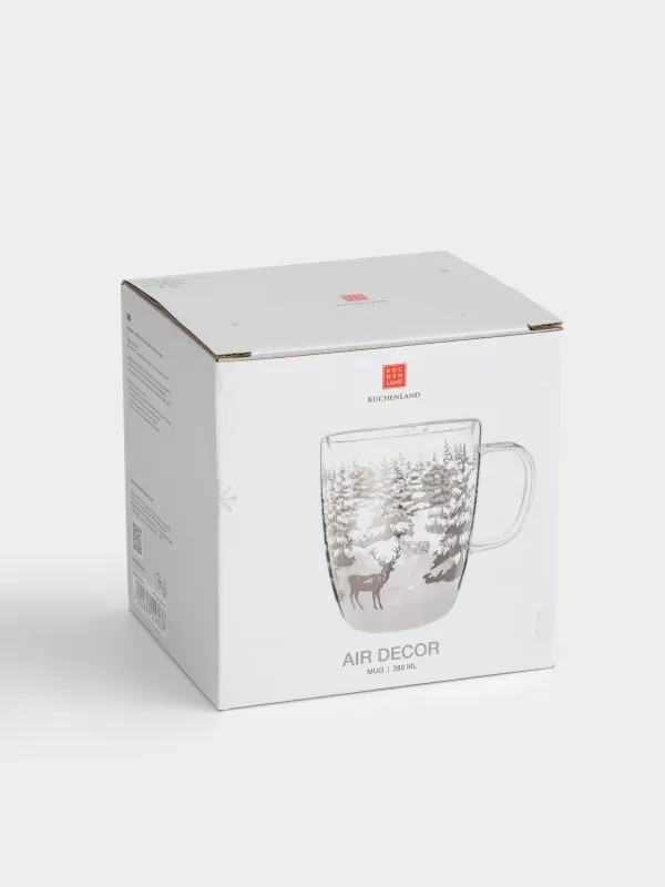 Кружка, 380 мл, стекло Б, со снегом внутри, Олень в лесу, Air decor, image-4