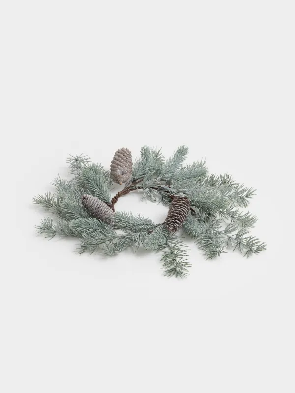 Венок декоративный, 12/40 см, пластик/шишки, Хвоя с шишками, Conifer decor, image-1