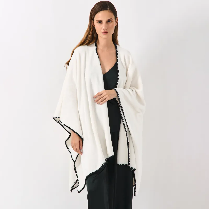 Пончо, 75х140 см, жүн, құм сұр, Абстракция, Fleece poncho