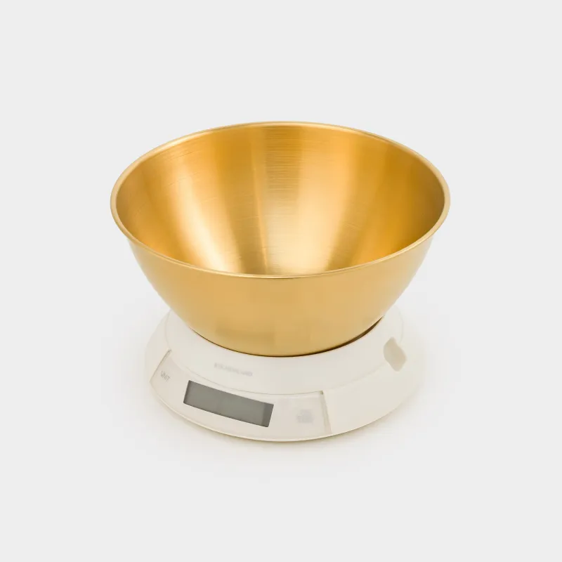 Ас үй таразылары, 21х13 см, электронды, тостағанмен, пластик/болат, сүт түстес-алтын, Classic gold, image-1