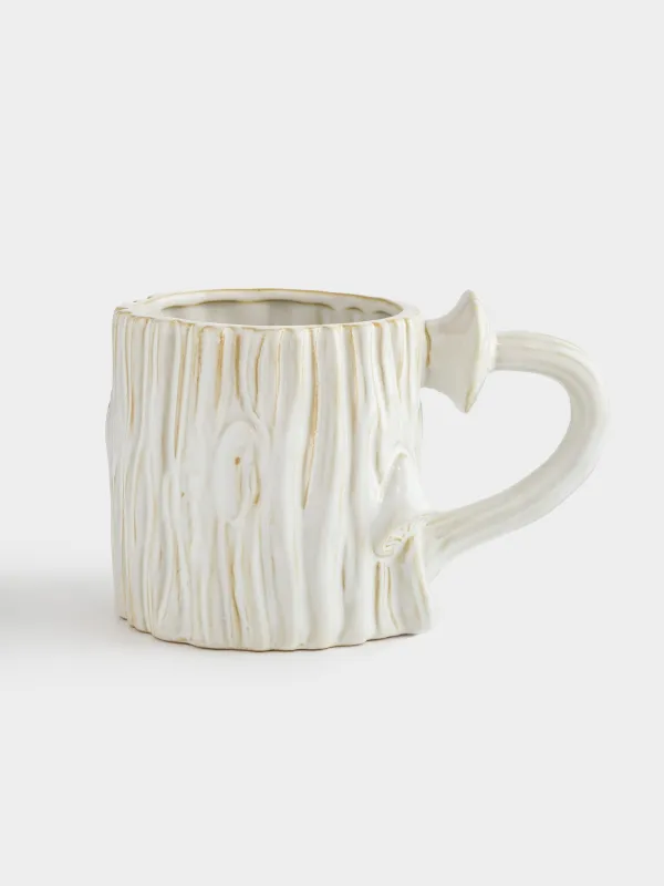 Кружка, 470 мл, фарфор P, молочно-бежевая, Гриб на дереве, Slight frost, image-0