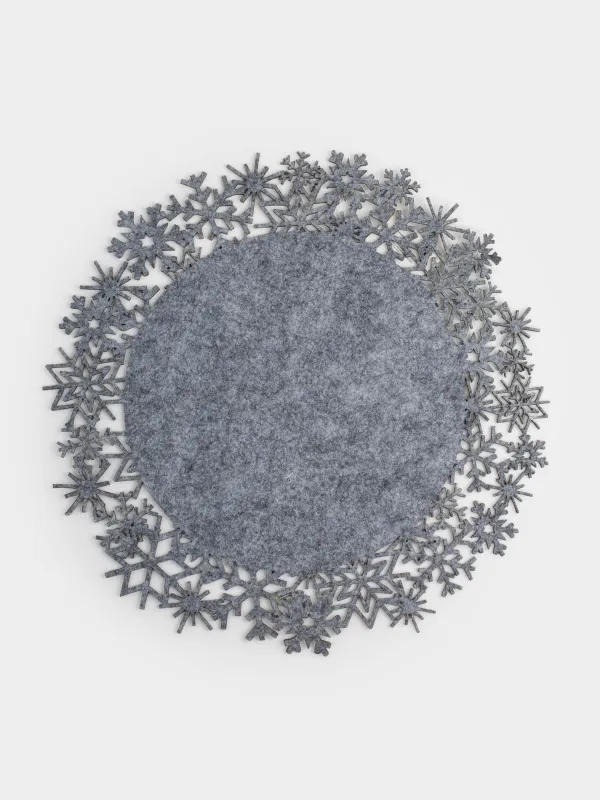 Аспаптарға арналған майлық, 38 см, киіз, бұйра, күміс, Қар ұшқындары, Felt mat, image-3