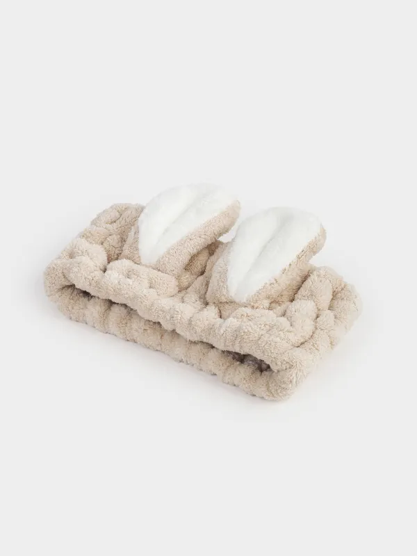 Повязка для волос, 17х8 см, флис, бежево-белая, Ушки, Showy, image-2