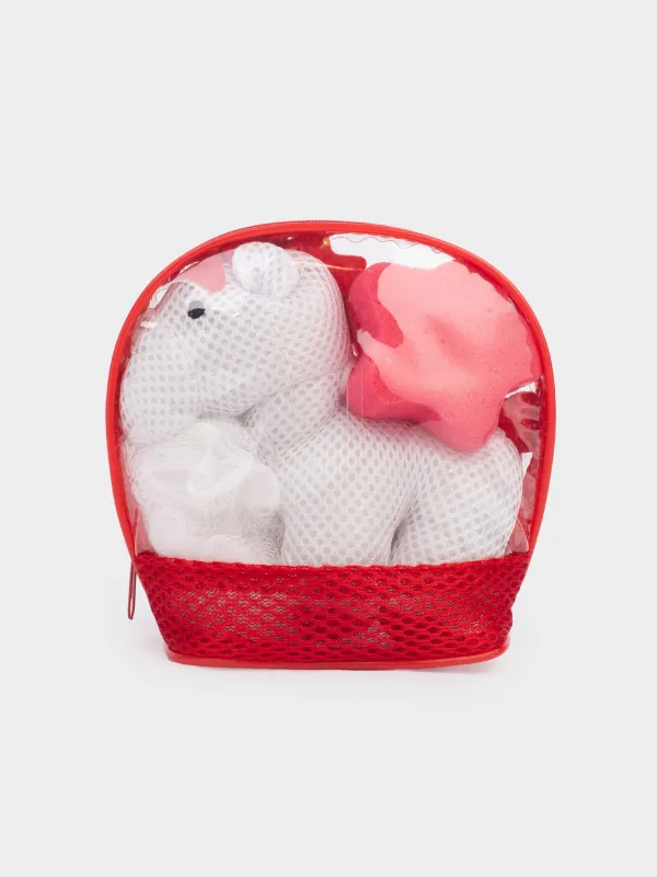 Набор для душа, 3 пр, детский, в косметичке, полиэстер, красный, Лошадка, Friend spa, image-4