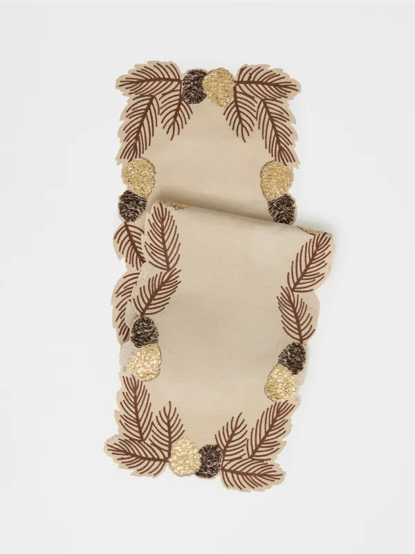 Үстел төсеніші, 40х160 см, полиэстер, сарғылт-қоңыр, Бұтақтардағы шырша бүршіктері, Conifers, image-0