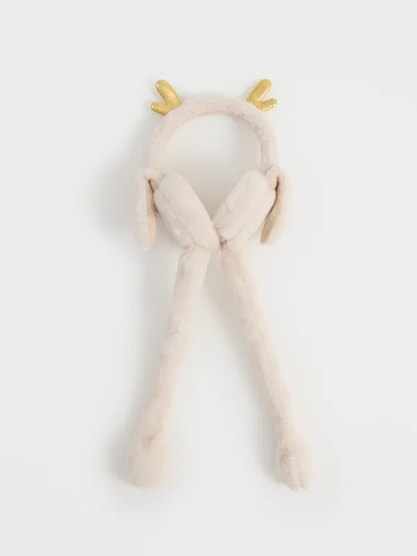 Наушники меховые, 13х20 см, с поднимающимися ушками, искусственный мех, бежевые, Rabbit, image-2