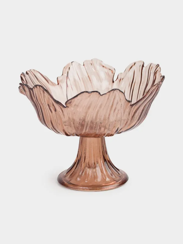 Ваза для фруктов, 23х16 см, на ножке, стекло, коричневая, Цветок, Sahara, image-0