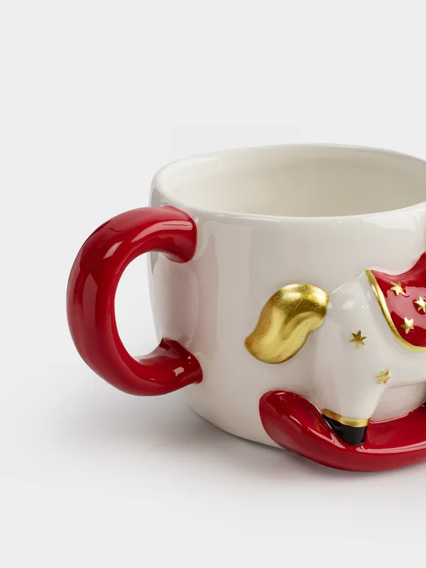 Саптыаяқ, 350 мл, керамика, сүтті қызыл, Тербелетін ат, Horse cute, image-2