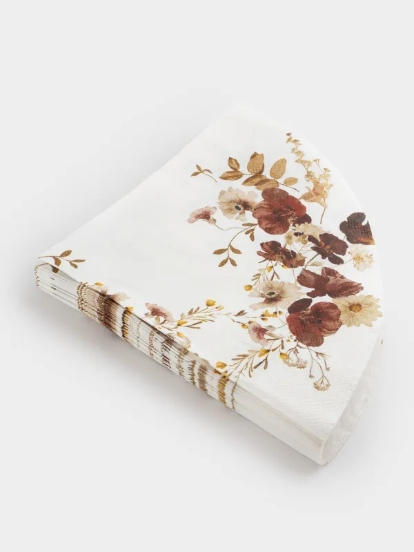 Салфетки бумажные, 33 см, 20 шт, круглые, белые, Осенние цветы, Flower garden, image-1