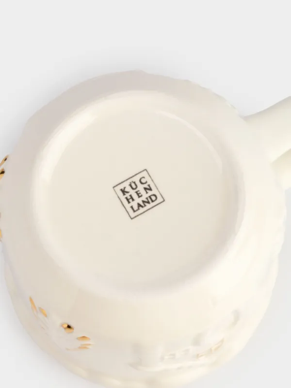 Саптыаяқ, 500 мл, керамика, сүт және алтын түстес, Шыршалары бар үй, Snow sparks, image-4