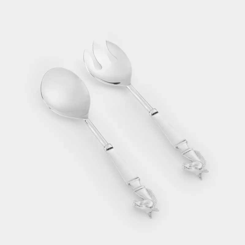 Приборы для сервировки салата, 26 см, 2 пр, ложка/вилка, металл, серебристые, Кони, Horse silver