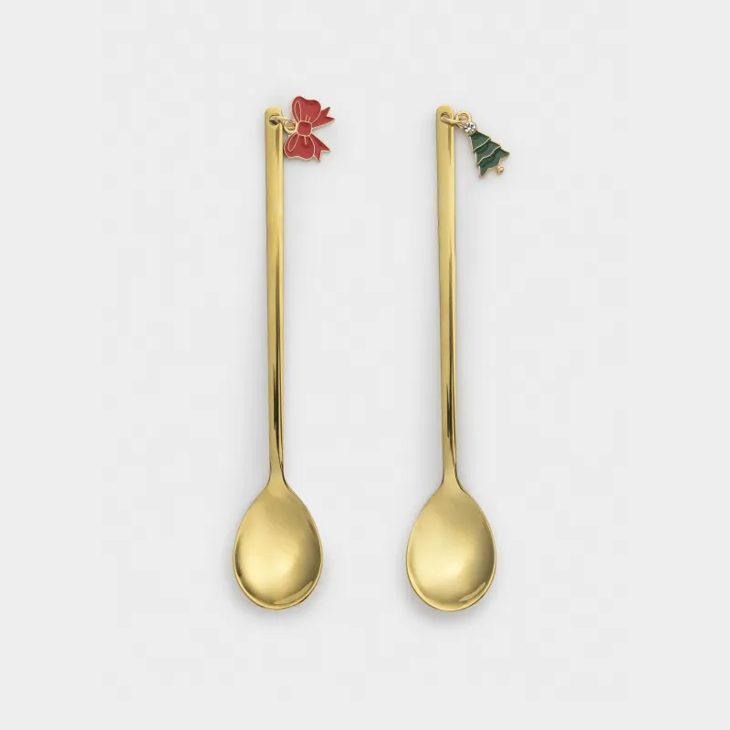 Десерт қасығы, 14 см, 2 дана, болат, алтын, садақ/Шырша, Christmas traditions