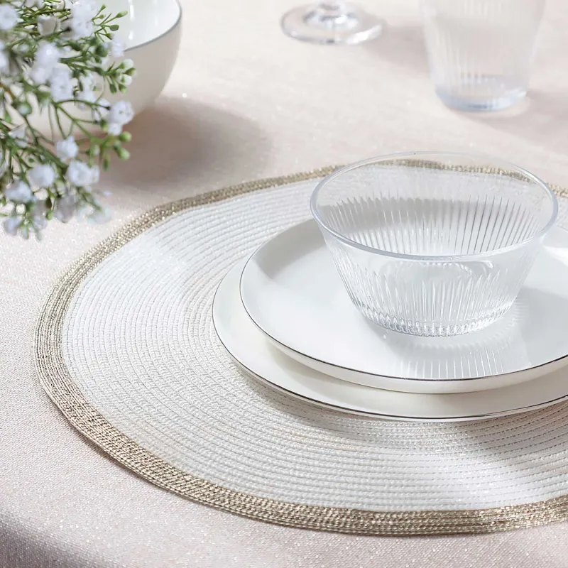 Салфетка под приборы, 38 см, полиэстер, круглая, белая, Золотистая кайма, Rotary rim, image-6