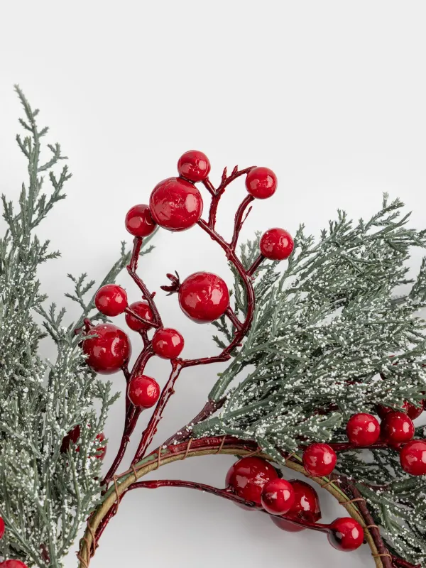 Сәндік гүл шоғы, 8/45 см, пластик/пенопласт, Қызыл жидектері бар қылқан инелер, Red berry, image-2
