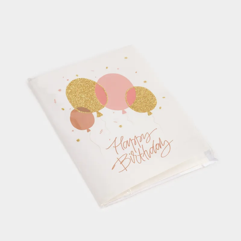 Сыйлық ашықхаты, музыкалық, 14х20 см, қағаз, ақ, шарлар, Birthday, image-1