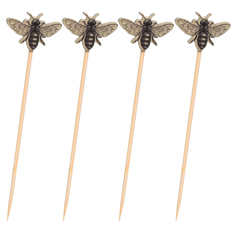 Шпажка для канапе, 9 см, 20 шт, бамбук, золотистая, Пчела, Elegant details, image-0