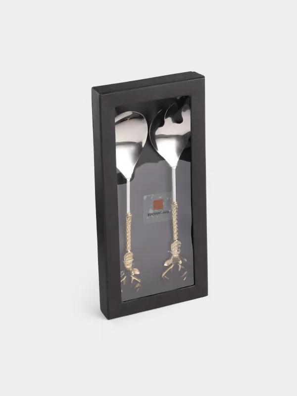 Приборы для сервировки салата, 26 см, 2 пр, ложка/вилка, металл, золотистые, Олени, Arctic deer, image-5