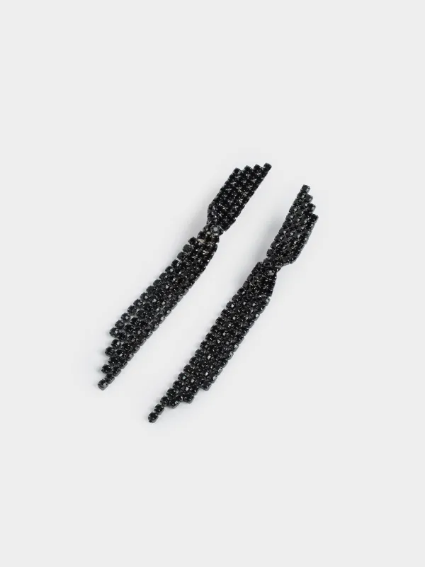 Пусет сырғалары, 9 см, 2 дана, металл/страздар, қара, Кристалдар, Jewelry black, image-1
