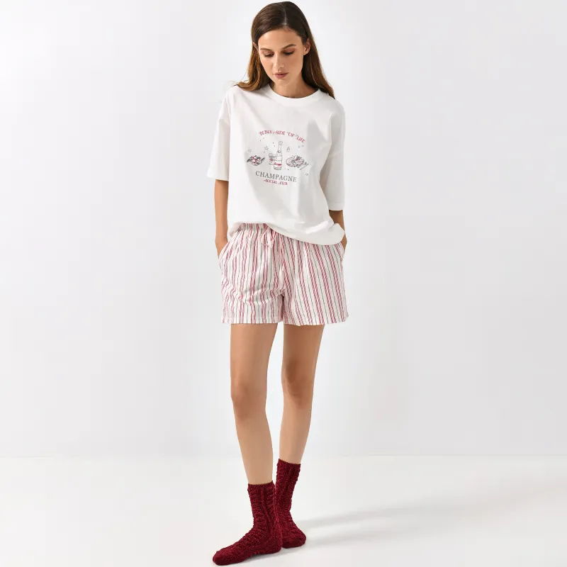 Әйелдер шорттары, үйге арналған, өлшемі L, мақта/вискоза, сарғылт-қоңыр және қызыл, Жолақ, Limva