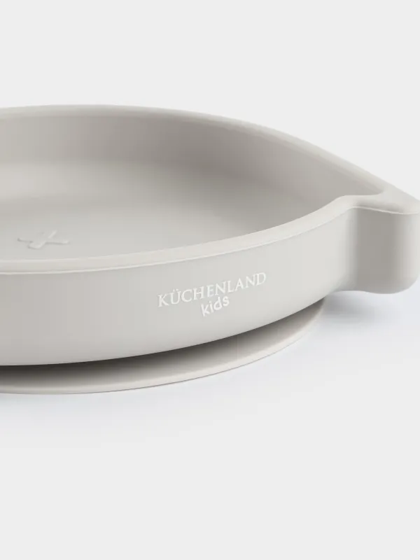 Балалар тәрелкесі, 17х16 см, сорғышы бар, силикон, сұр, Мысық, Kiddy, image-6