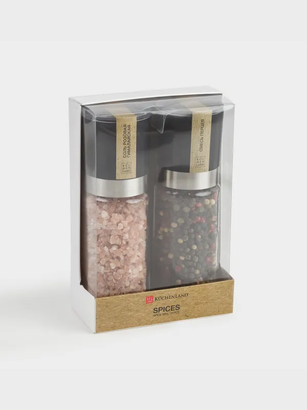 Мельница для специй, 16 см, 2 шт, механическая, стекло/пластик, Соль/Перец, Spices, image-3
