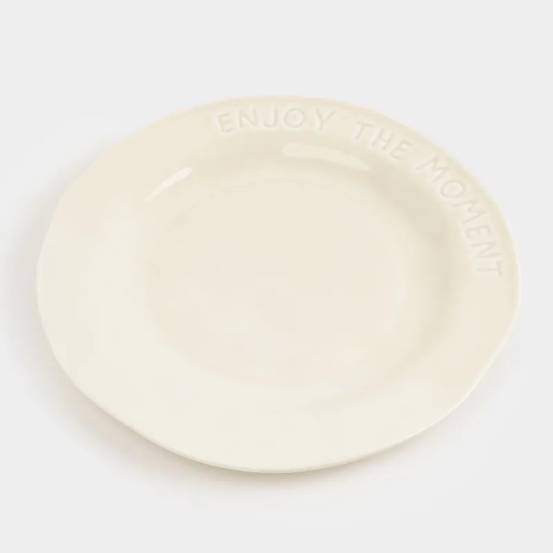 Түскі ас тәрелкесі, 27 см, фарфорP, сүт түстес, Enjoy the moment, Crumple words, image-1