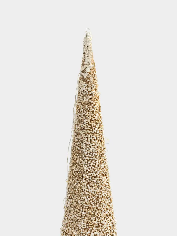 Шырша-конус, 80 см, жарықтандырылған, металл, шампан, Қарлы шырша, Frosty sparks, image-1