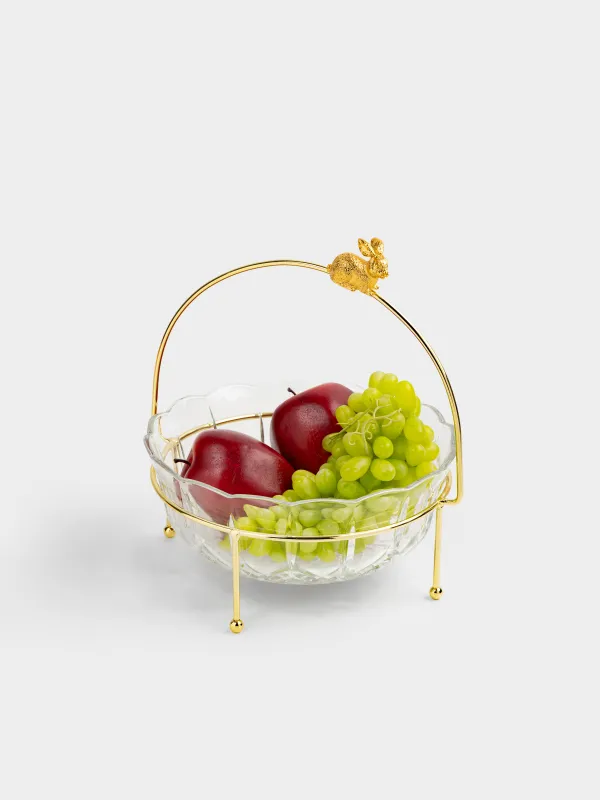 Жеміс вазасы, 23х9 см, тұғырда, тұтқасы бар, шыны/металл, алтын түстес, Қоян, Rabbit gold, image-3