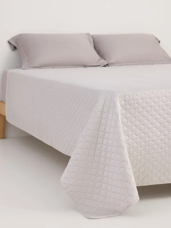 Покрывало, 220х240 см, стеганое, вельвет/микрофибра, бежево-серое, Stitch velvet, image-0