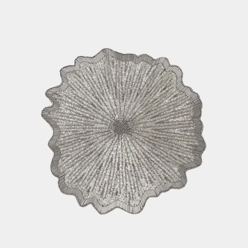 Салфетка под приборы, 36 см, бисер, фигурная, серо-серебристая, Art beads-t