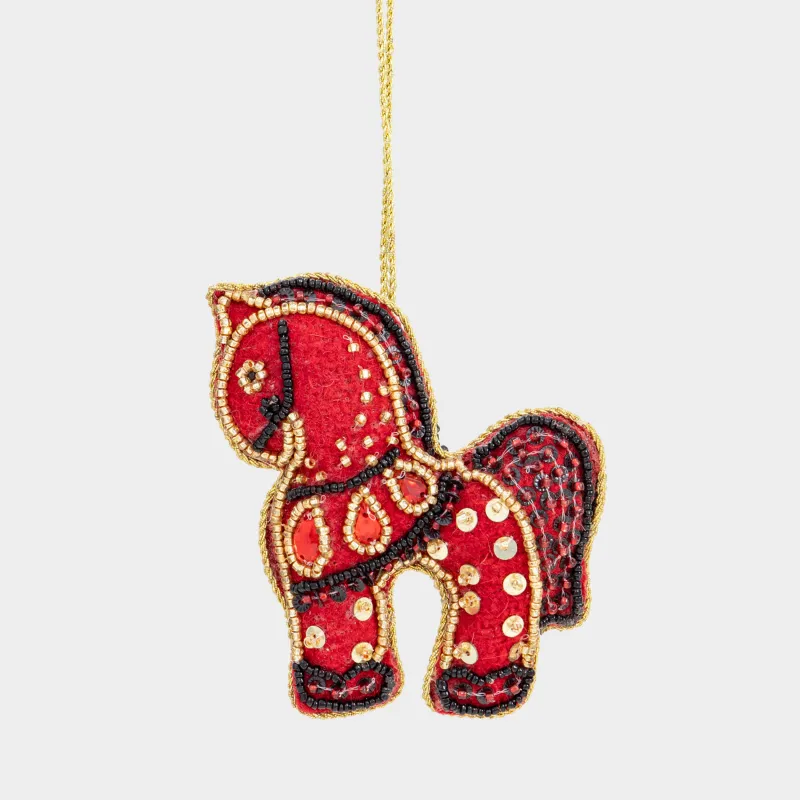 Шырша ойыншығы, 10 см, моншақ/полифилл, қызыл-алтын, Жылқы, Beads figure