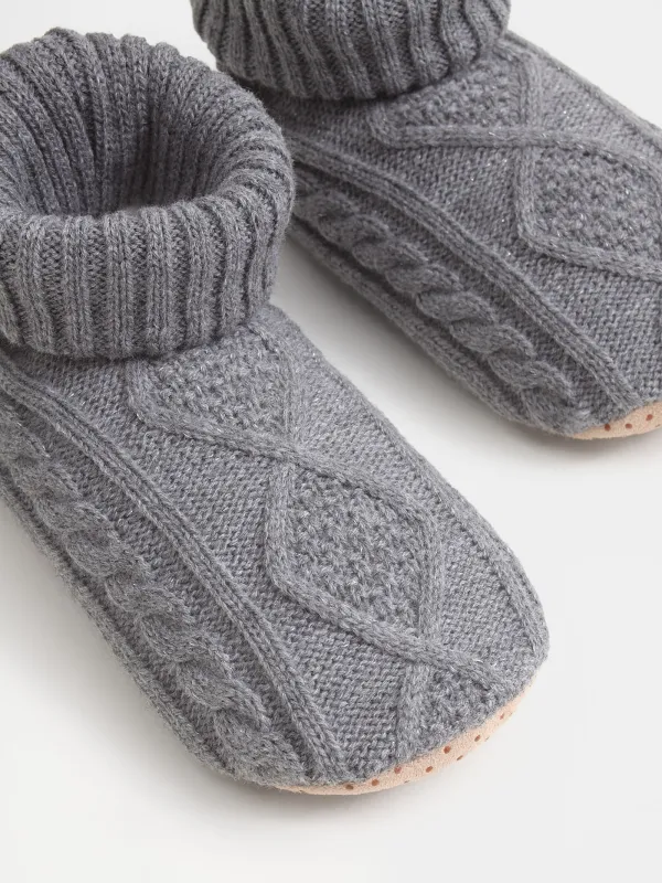 Әйелдер тәпішке-шұлықтары, үйге арналған, өлшемі 36-38, акрил/шерпа, сұр, Өрімдер, Knitted soft, image-3