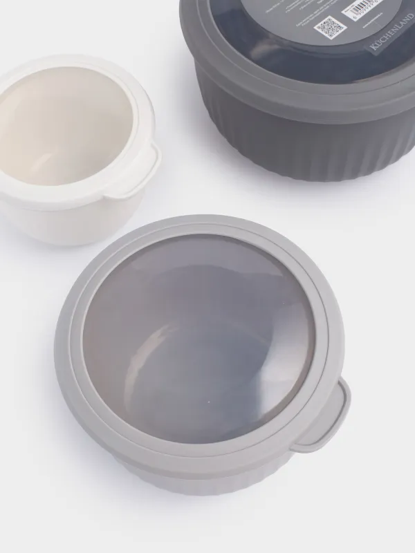 Набор мисок, 3 шт, с крышкой, пластик, белая/серая/графитовая, Flow, image-5