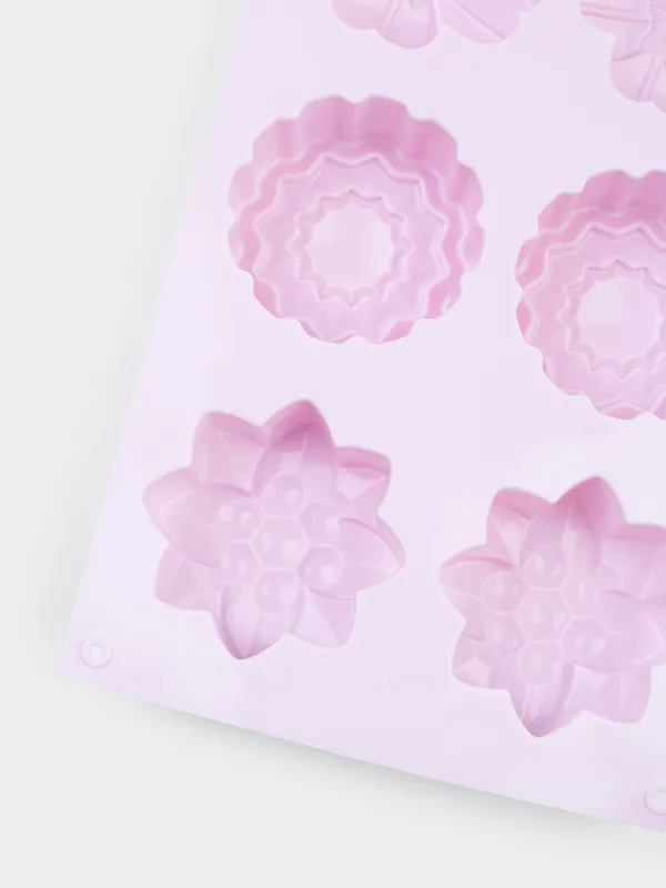 Форма для выпечки кексов, 27х16 см, 6 отд, силикон, розовая, Цветы, Bakery color, image-4