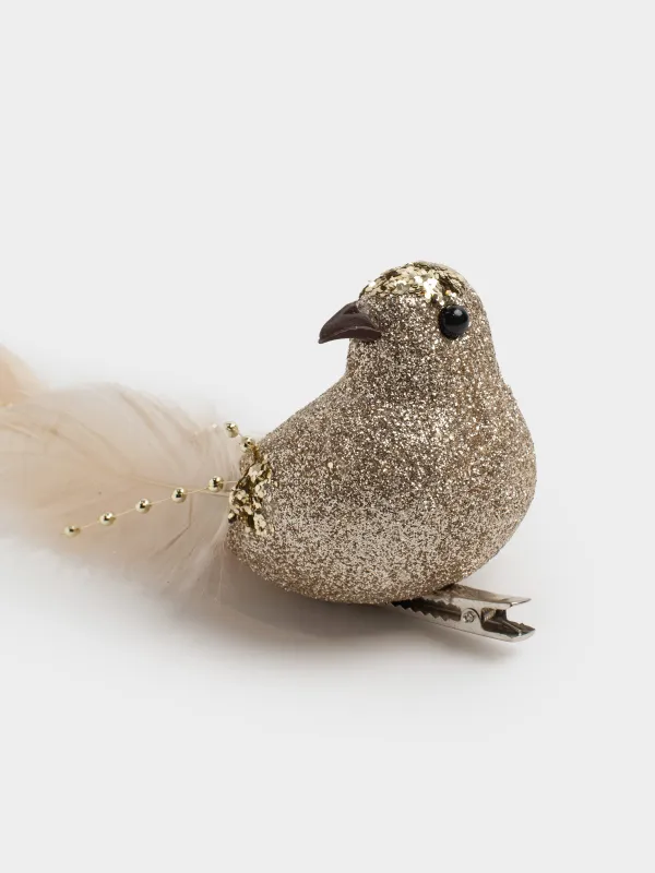 Украшение декоративное, 19 см, на клипсе, пенопласт/перо, шампань, Птица, Birds NY, image-1