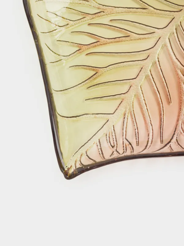 Ыдыс, 27х23х4 см, шыны, жасыл-кәріптас, Жапырақ, Leaves, image-3