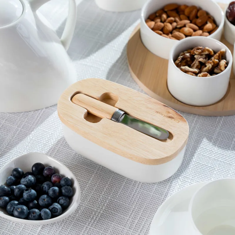 Сары май, 15 см, пышақпен, фарфор N / ағаш, сопақ, жеңіл ас үй, image-4