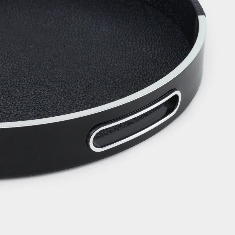 Науа, 34 см, жасанды былғары/пластик, дөңгелек, қара және күміс, былғары тренд, image-5