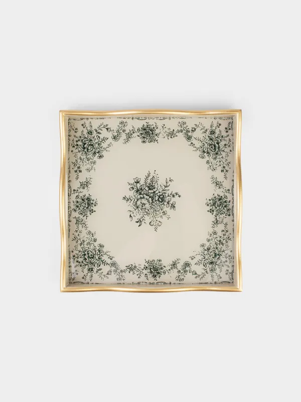 Науа, 30х30 см, пластик/шыны, төртбұрышты, сүт және алтын түстес, Жасыл гүлдер, Green lace, image-5