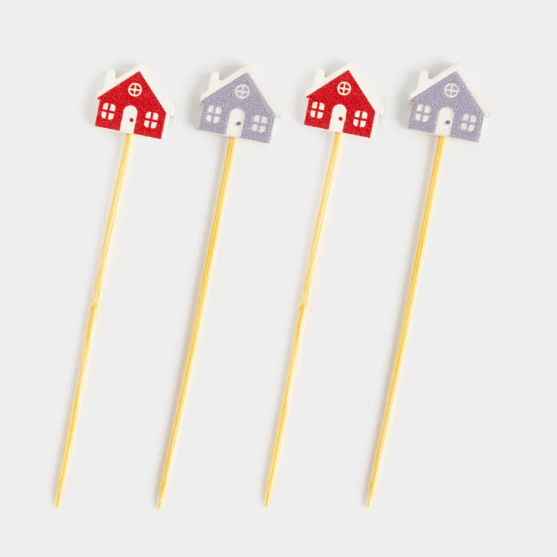 Шпажка для канапе, 9 см, 20 шт, бамбук, красная/серая, Домик, Elegant details