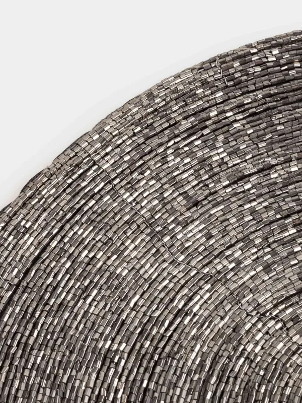 Салфетка под приборы, 31x41 см, бисер, овальная, темно-серая, Shiny beads, image-1