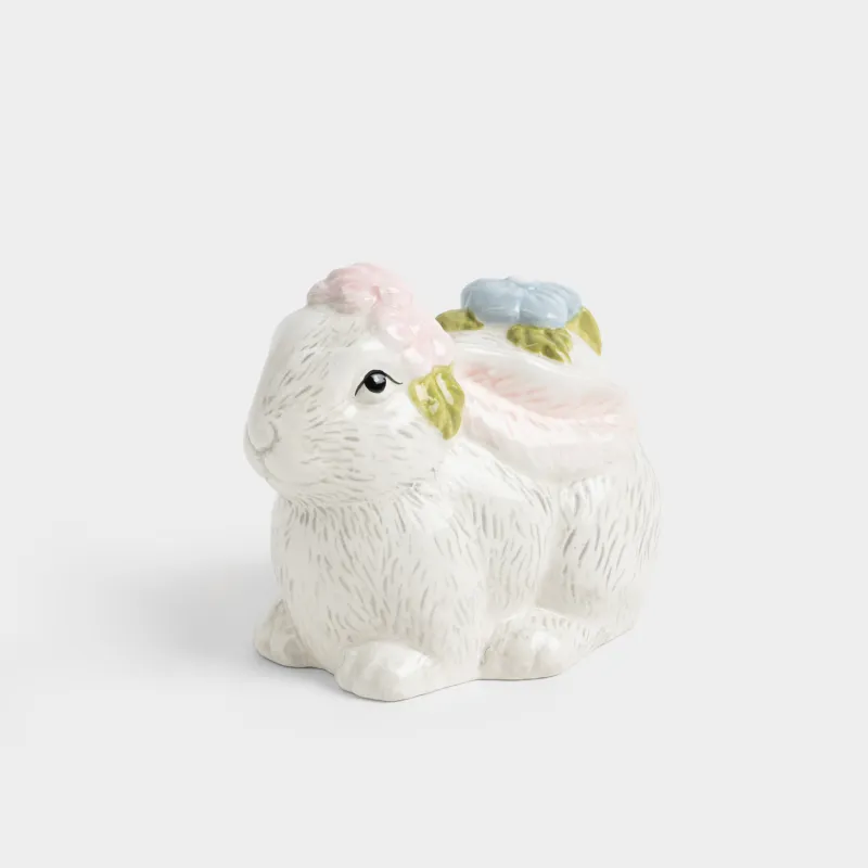 Сақтау ыдысы, 13х10 см, 200 мл, керамика, сұр, Гүлдері бар қоян, Easter