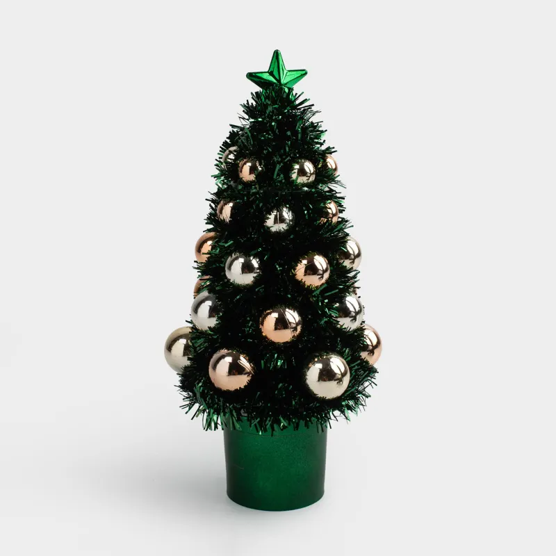 Жасанды шырша, 21 см, шырша жылтырағы/пластик, жасыл, Шарлары бар шырша, Tinsel christmas