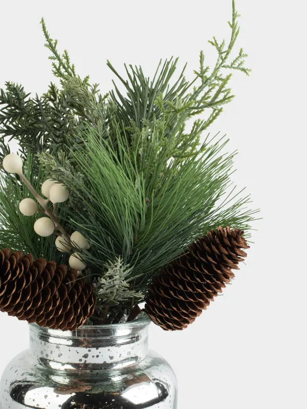 Композиция декоративная, 35 см, в горшке, пластик/стекло, Хвоя с бусинами, Conifer decor, image-2